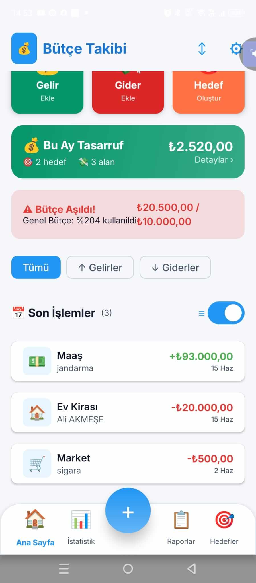 Bütçe Takibi - Asistan etkileşimi